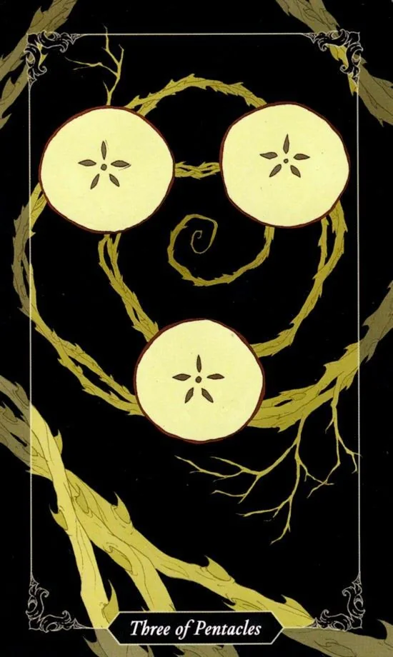 3 of Pentacles card from the Dark Wood Tarot deck