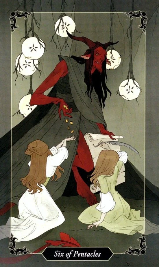 6 of Pentacles card from the Dark Wood Tarot deck