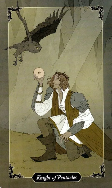 Knight of Pentacles card from the Dark Wood Tarot deck