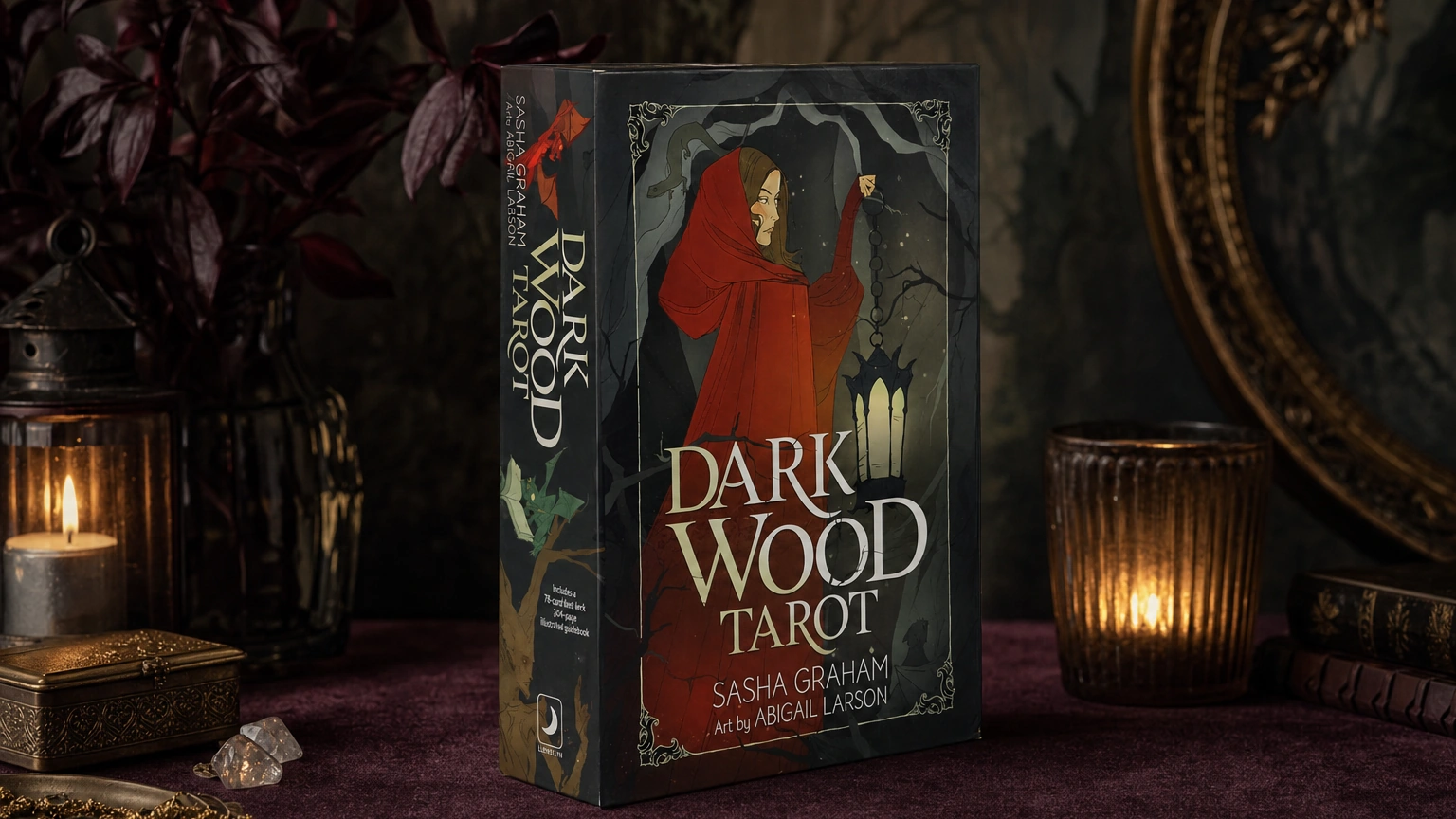 Dark Wood Tarot boxed deck and guidebook product lifestyle image