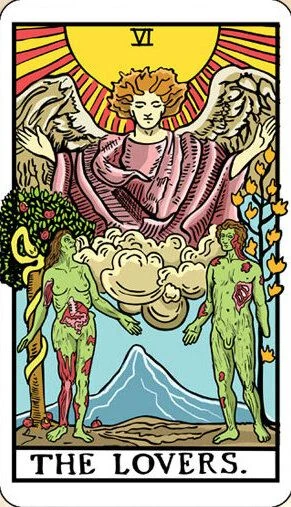 The Lovers card from the Dead Waite Tarot deck