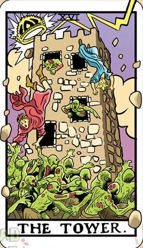 The Tower card from the Dead Waite Tarot deck