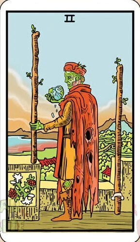 Two of Wands card from the Dead Waite Tarot deck