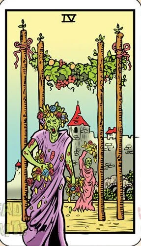 Four of Wands card from the Dead Waite Tarot deck