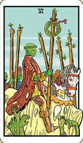 Six of Wands card from the Dead Waite Tarot deck