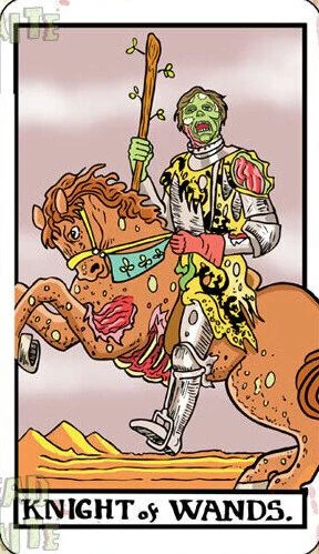 Knight of Wands card from the Dead Waite Tarot deck