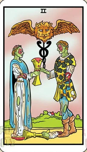 Two of Cups card from the Dead Waite Tarot deck