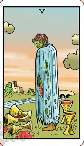 Five of Cups card from the Dead Waite Tarot deck