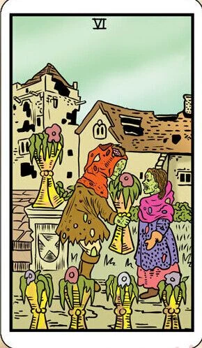 Six of Cups card from the Dead Waite Tarot deck