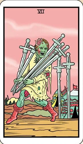 Seven of Swords card from the Dead Waite Tarot deck