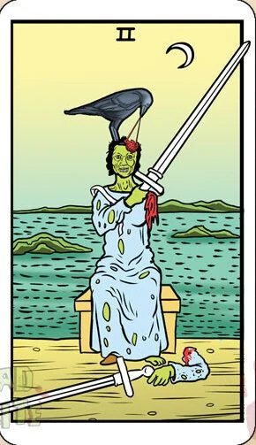 Two of Swords card from the Dead Waite Tarot deck