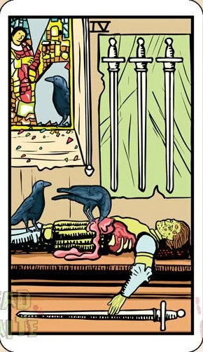 Four of Swords card from the Dead Waite Tarot deck