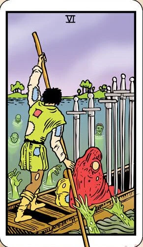 Six of Swords card from the Dead Waite Tarot deck