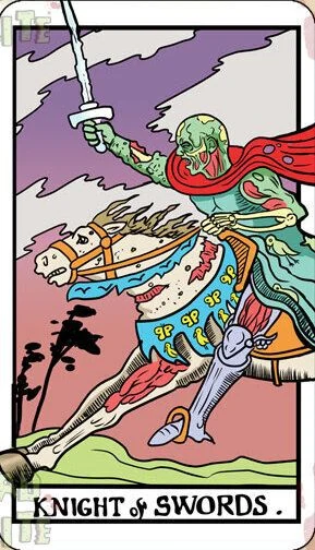 Knight of Swords card from the Dead Waite Tarot deck