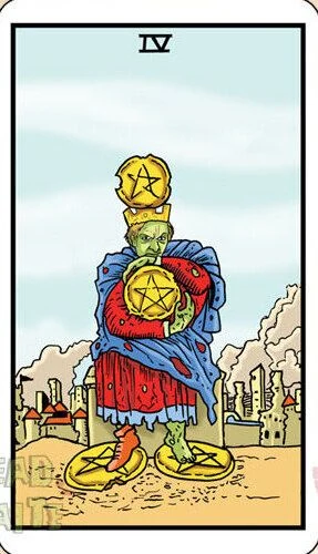 Four of Pentacles card from the Dead Waite Tarot deck