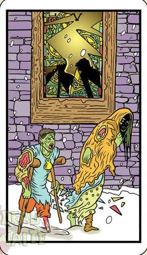 Five of Pentacles card from the Dead Waite Tarot deck