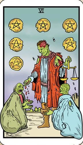 Six of Pentacles card from the Dead Waite Tarot deck