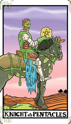 Knight of Pentacles card from the Dead Waite Tarot deck
