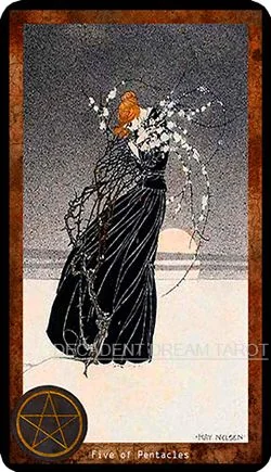 Five of Pentacles card from the Decadent Dreams Tarot deck