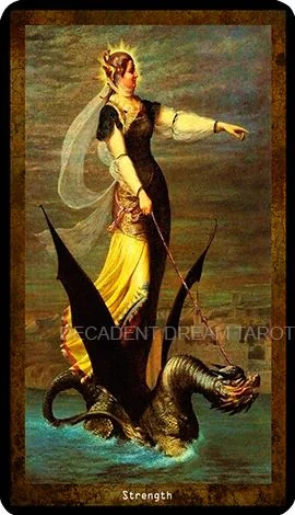 Strength card from the Decadent Dreams Tarot deck