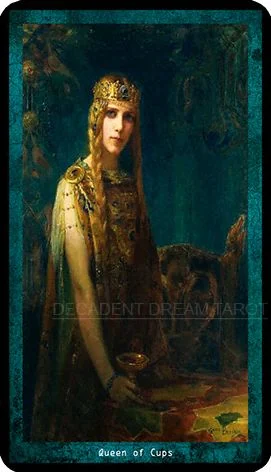 Queen of Cups card from the Decadent Dreams Tarot deck