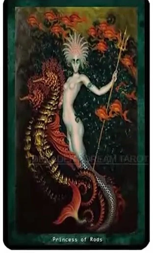 Princess of Rods card from the Decadent Dreams Tarot deck
