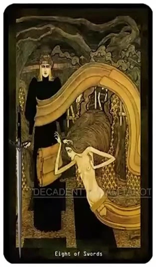 Eight of Swords card from the Decadent Dreams Tarot deck