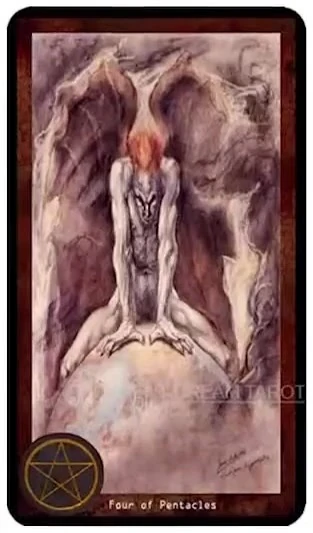 Four of Pentacles card from the Decadent Dreams Tarot deck