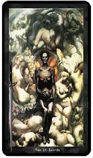 Ten of Swords card from the Decadent Dreams Tarot deck