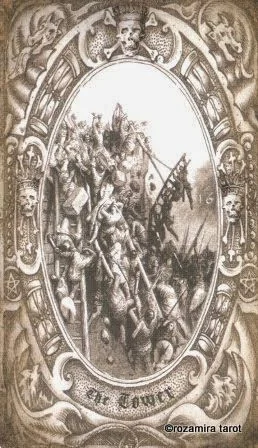 the Tower card from the Deck of the Dead Tarot deck