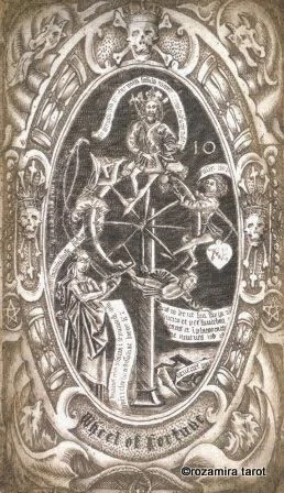 X. the Wheel of Fortune card from the Deck of the Dead Tarot deck