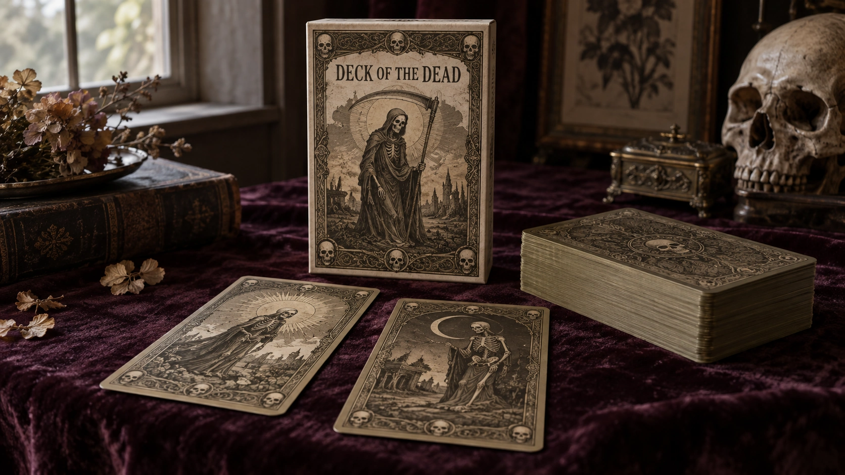 Deck of the Dead Tarot Deck by Seven Stars Generated scene featuring the Deck of the Dead Tarot Deck by Seven Stars