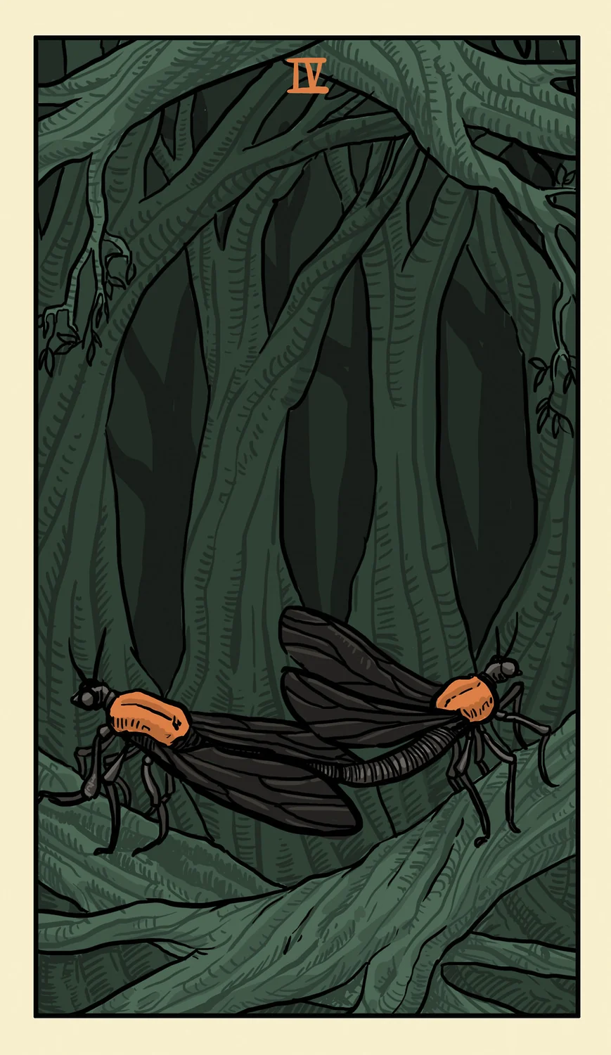 IV of Oaks card from the Delta Enduring Tarot deck