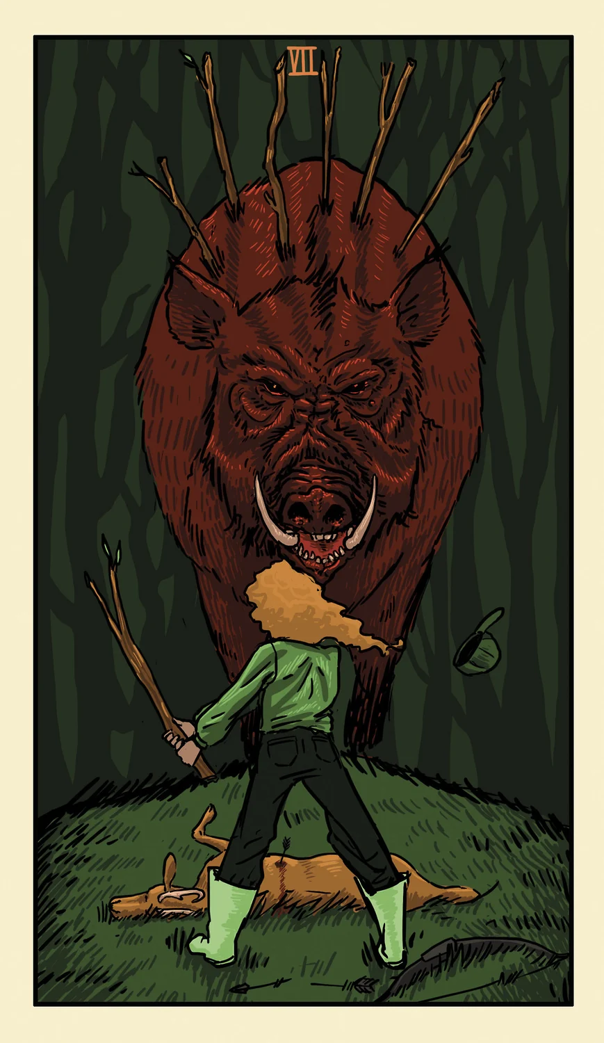 VII of Oaks card from the Delta Enduring Tarot deck