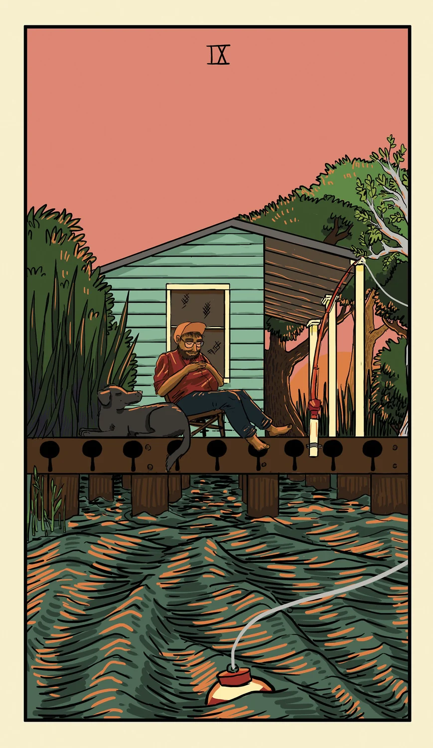 IX of Oaks card from the Delta Enduring Tarot deck