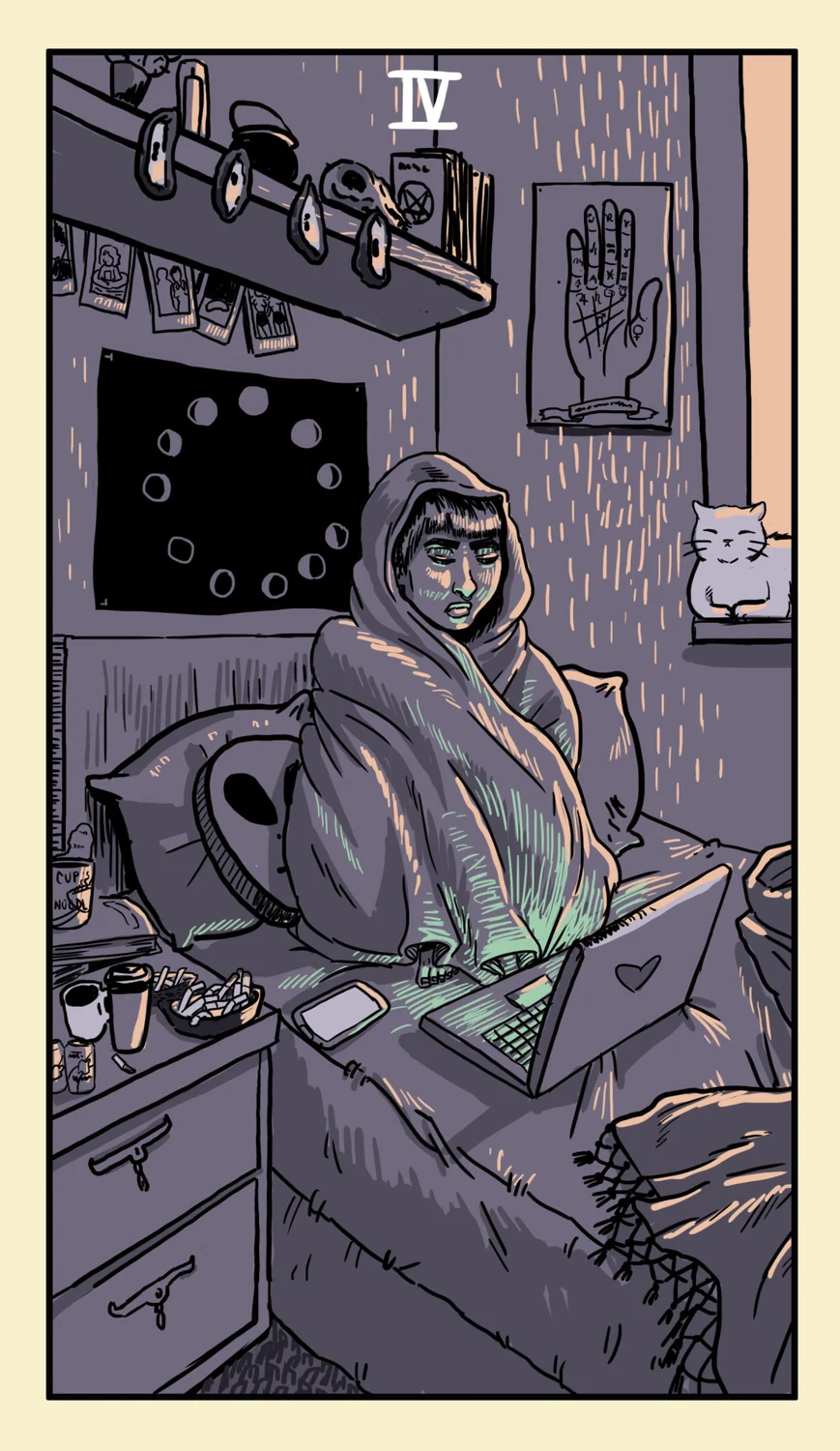 IV of Oysters card from the Delta Enduring Tarot deck