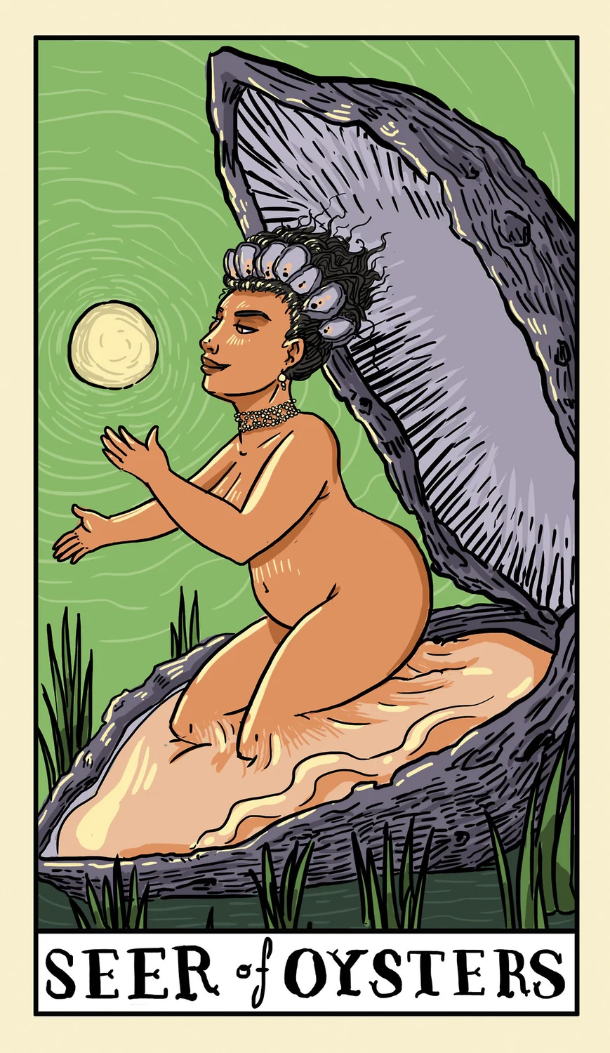 Delta Enduring Tarot Review 17 Seer of Oysters card from Delta Enduring Tarot