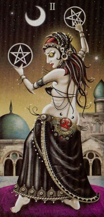 Two of Pentacles card from the Deviant Moon Tarot deck