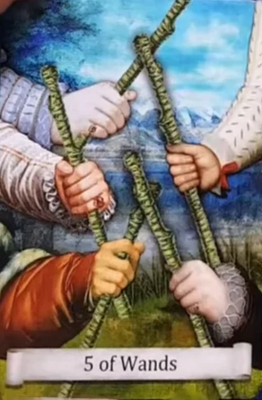 5 of Wands from the Distant Past Tarot deck