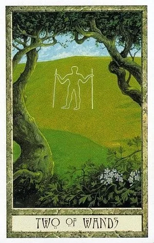 2 of Wands - Druidcraft Tarot - Tarot Deck by Philip and Stephanie Carr-Gomm