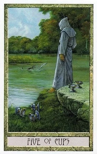 5 of Cups - Druidcraft Tarot - Tarot Deck by Philip and Stephanie Carr-Gomm