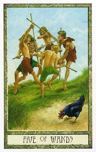 5 of Wands - Druidcraft Tarot - Tarot Deck by Philip and Stephanie Carr-Gomm