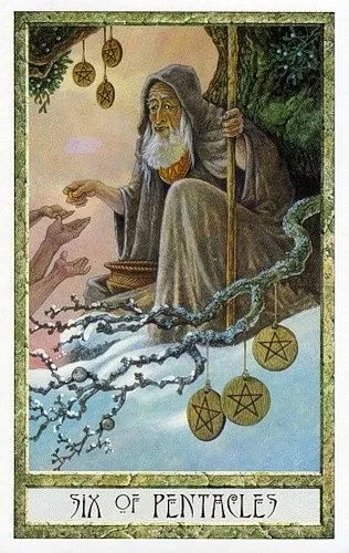 6 of Pentacles - Druidcraft Tarot - Tarot Deck by Philip and Stephanie Carr-Gomm