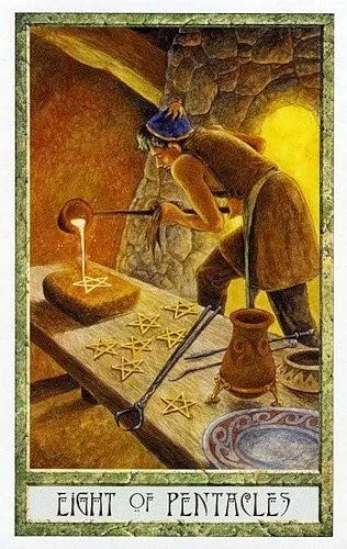 8 of Pentacles - Druidcraft Tarot - Tarot Deck by Philip and Stephanie Carr-Gomm