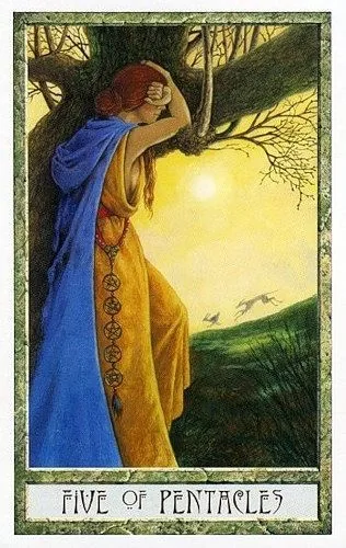 5 of Pentacles card from the Druidcraft Tarot deck