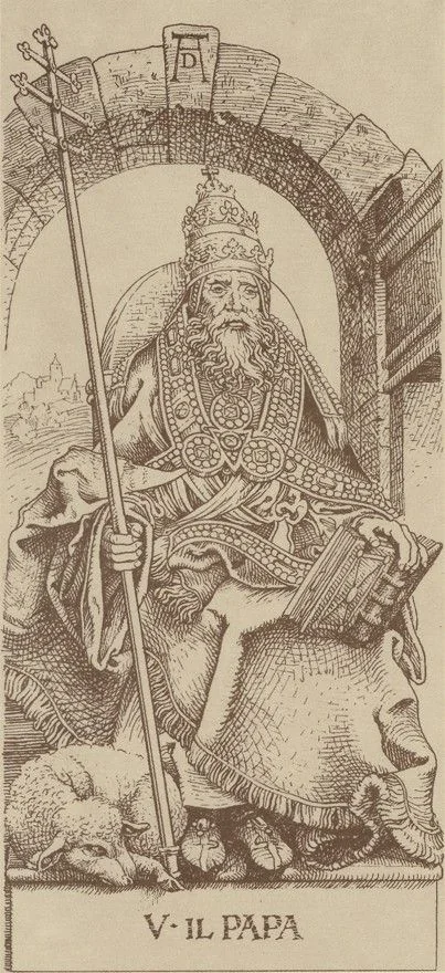 1989 Edition — V. The Hierophant - The Durer Tarot - Tarot Deck by Giacinto Gaudenzi