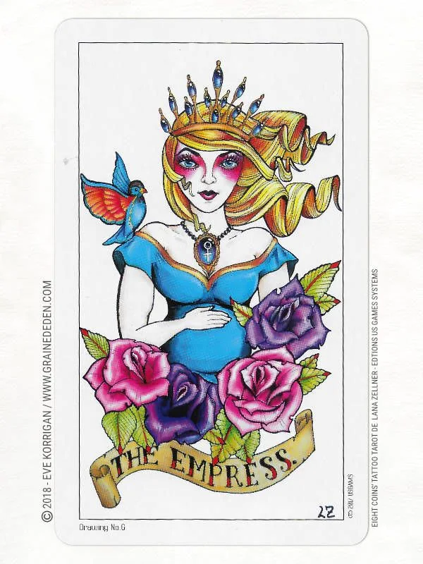 The Empress card from the Eight Coins Tattoo Tarot deck