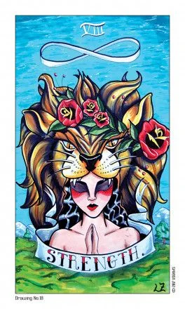 Strength card from the Eight Coins Tattoo Tarot deck
