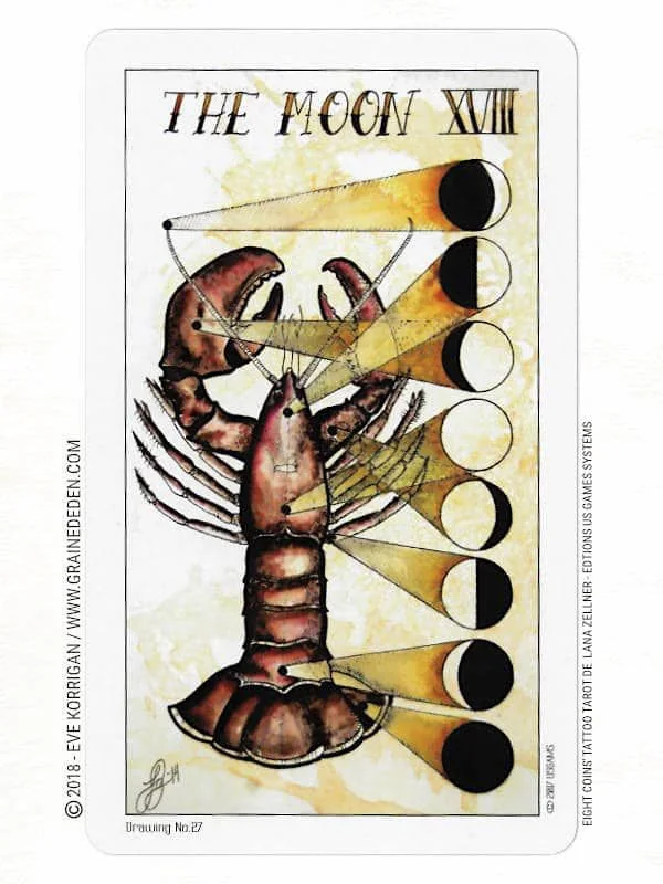 The Moon card from the Eight Coins Tattoo Tarot deck