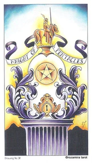 Knight of Pentacles card from the Eight Coins Tattoo Tarot deck